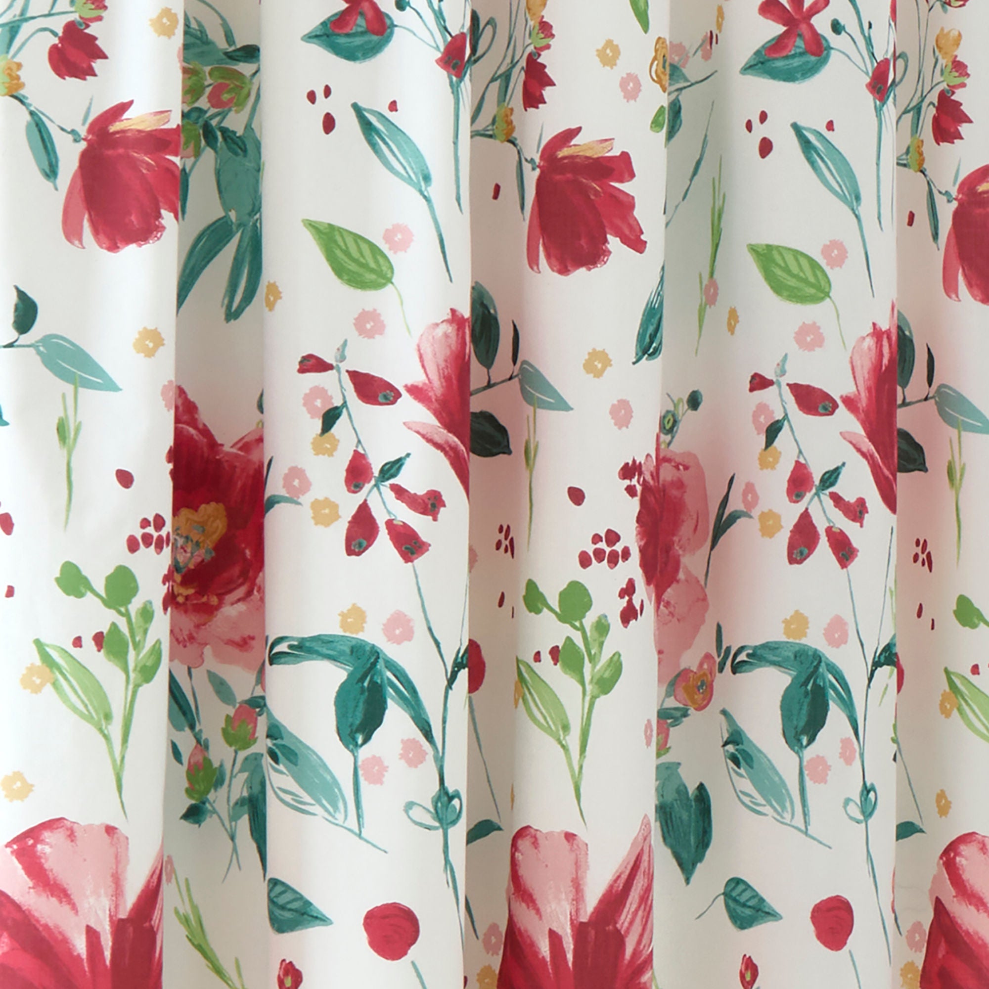 Abstract Poppy Pair of Pencil Pleat Curtains in Red - Pair of Pencil Pleat Curtains - Dreams & Drapes