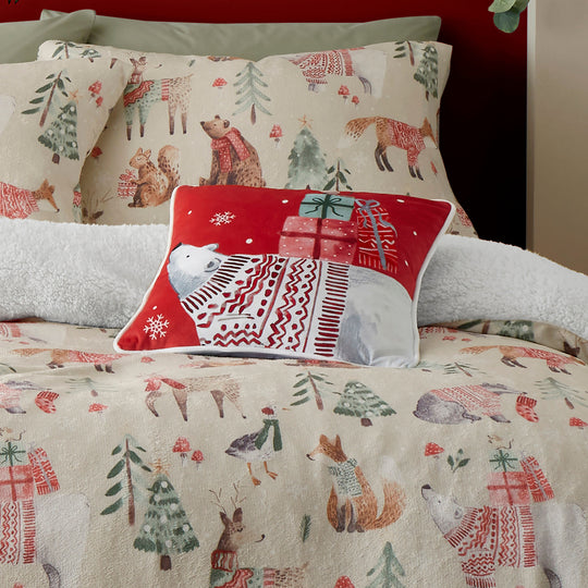Christmas Woodland Animals Cushion in Red 43 x 43cm