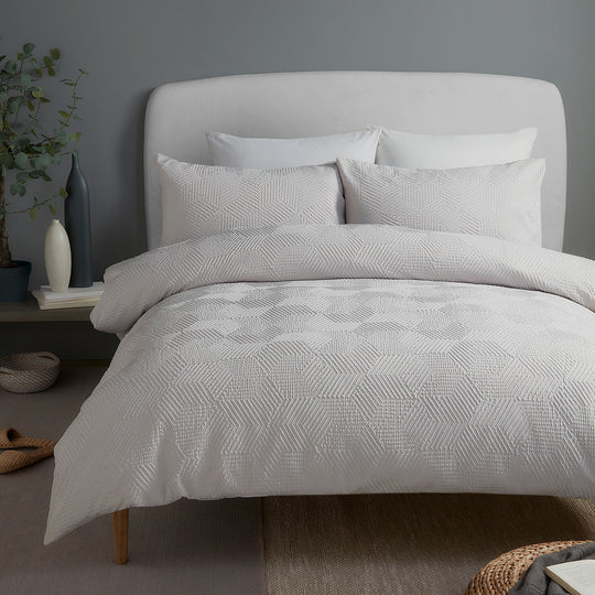 Embossed Geo Duvet Cover Set in Grey