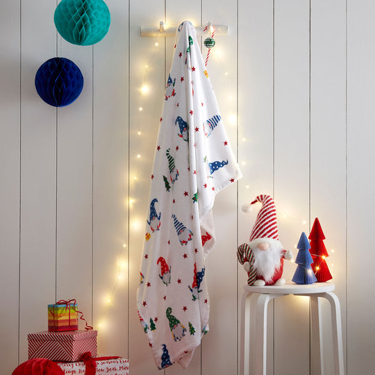 Festive Gonks Christmas Throw in Red 120 x 150cm