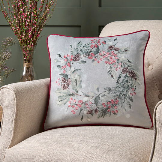 Winter Sprigs Cushion in Green 43 x 43cm