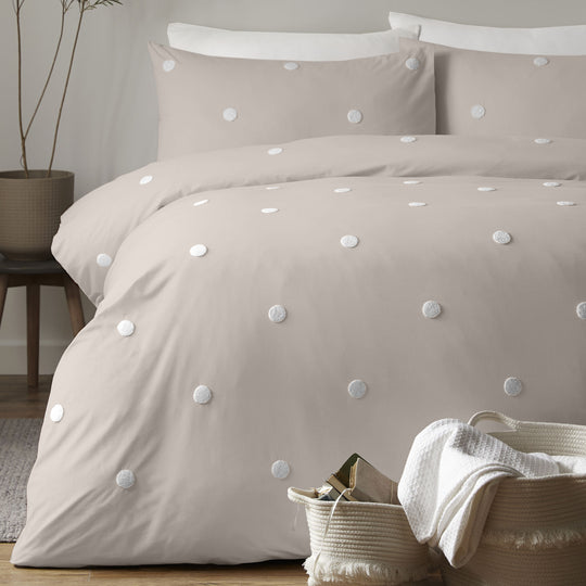 Dot Garden Duvet Cover Set in Linen with White Dots