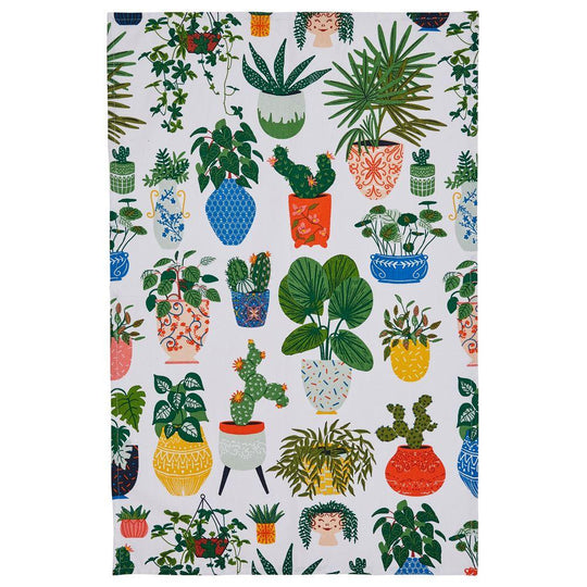 Pot Plants Cotton Tea Towel in Green
