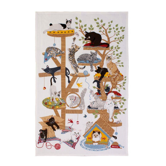 Moggie Mahem Cotton Tea Towel in Multicolour