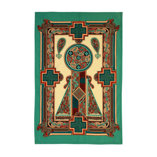 Celtic Panels Cotton Tea Towel in Green