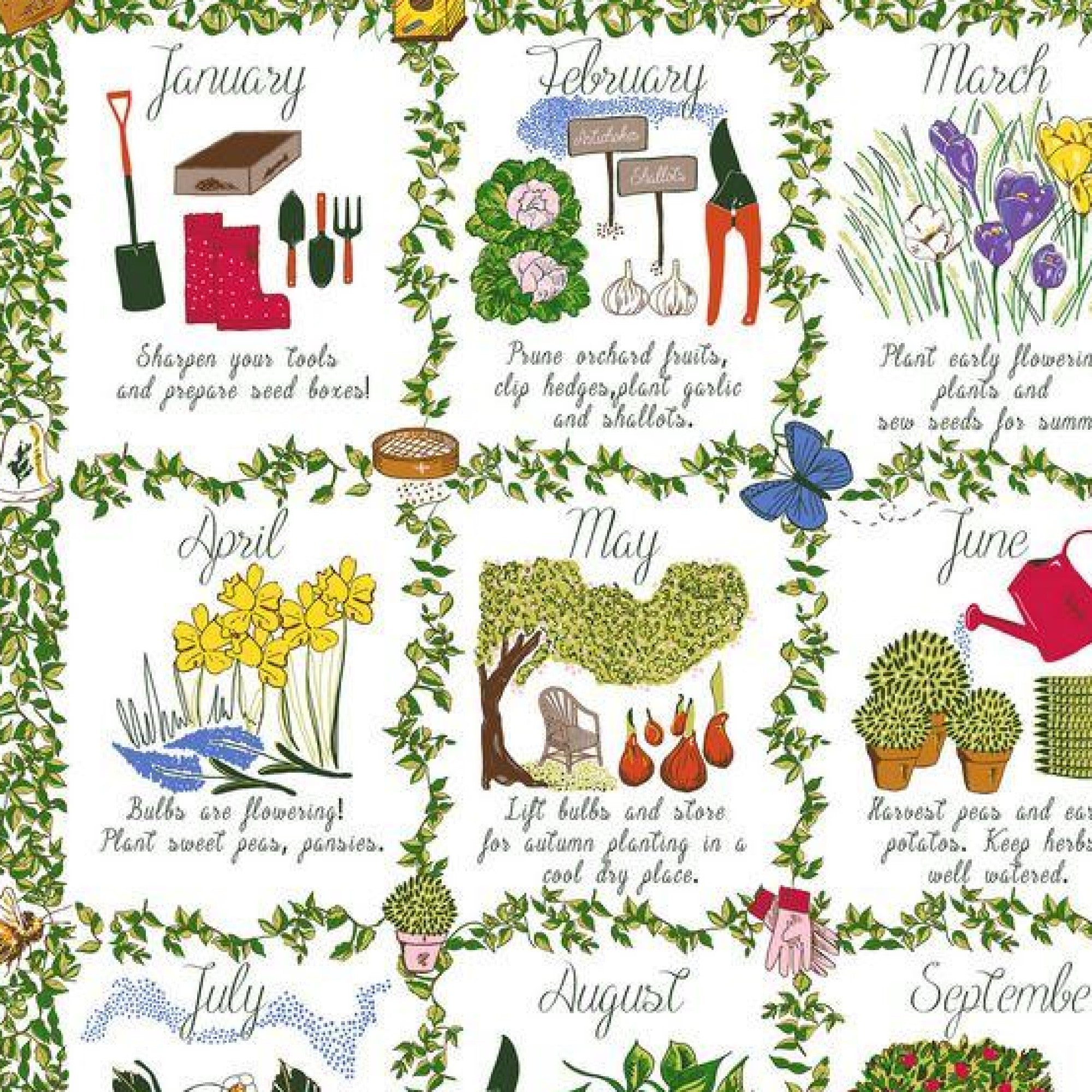 Ulster Weavers Cotton Tea Towel - Gardeners Calendar (100% Cotton, Green)