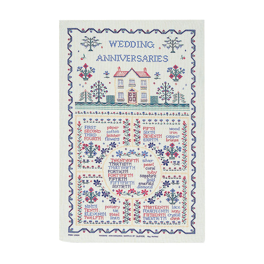 Wedding Sampler Cotton Tea Towel in Yellow
