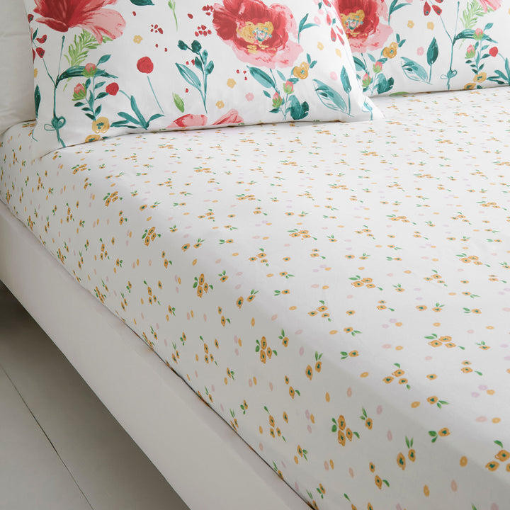 Abstract Poppy 28cm Fitted Bed Sheet in White