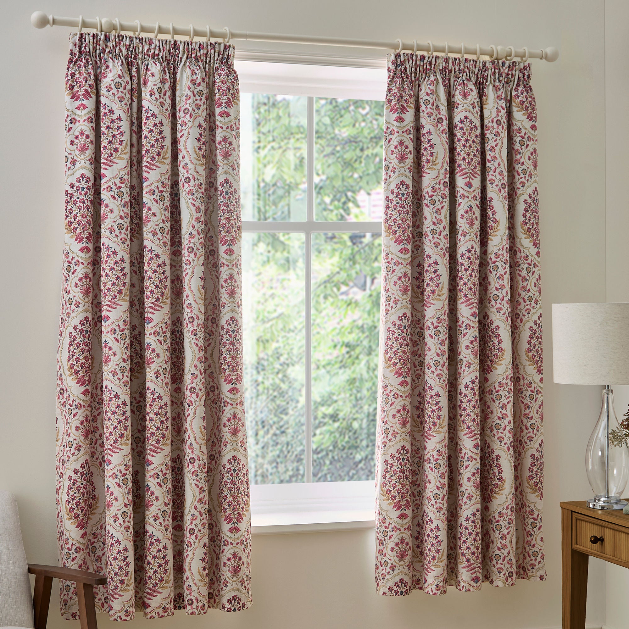 Ashmead Pair of Pencil Pleat Curtains in Berry - Pair of Pencil Pleat Curtains - D & D Design