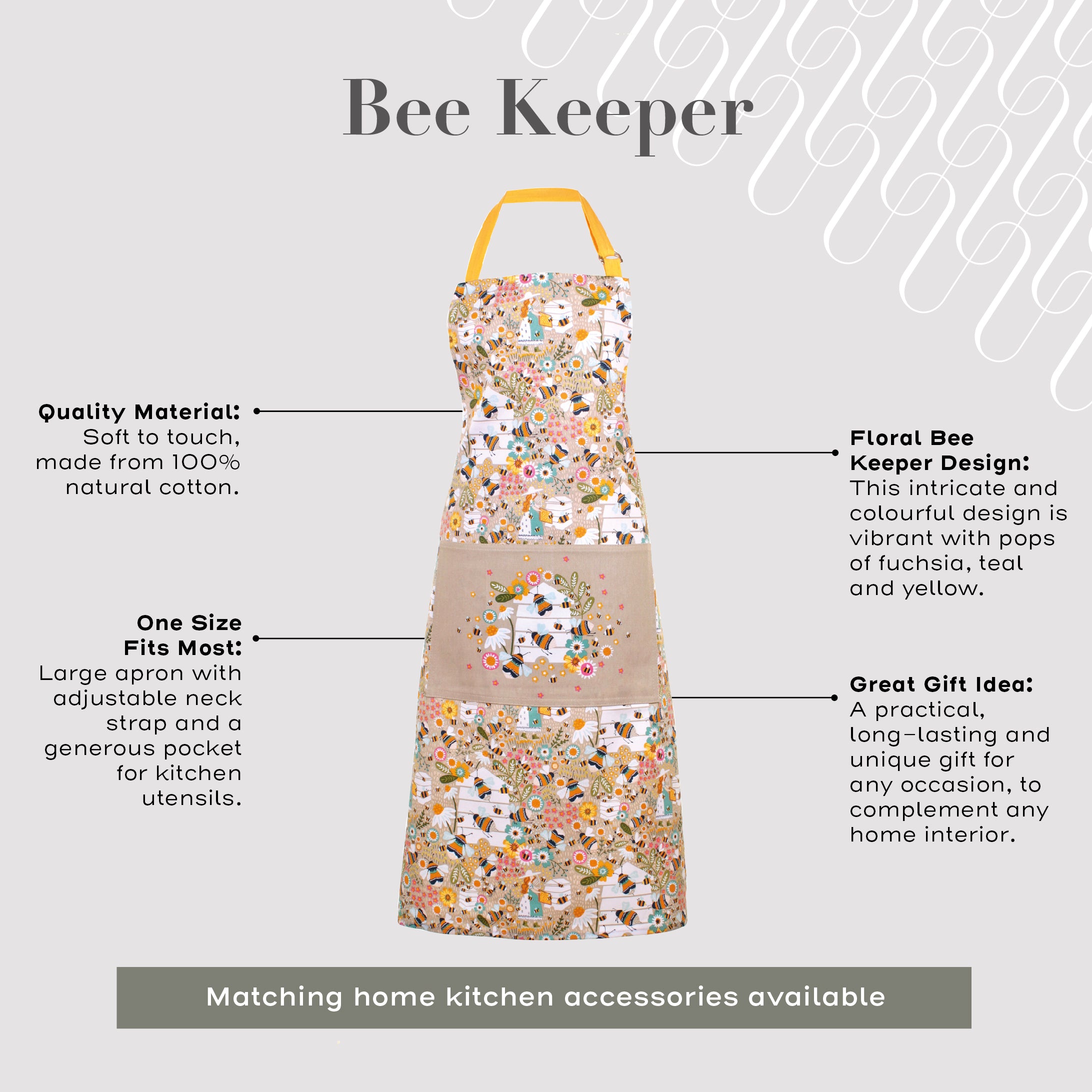 Ulster Weavers Cotton Apron - Bee Keeper (100% Cotton, Yellow) - Apron - Ulster Weavers