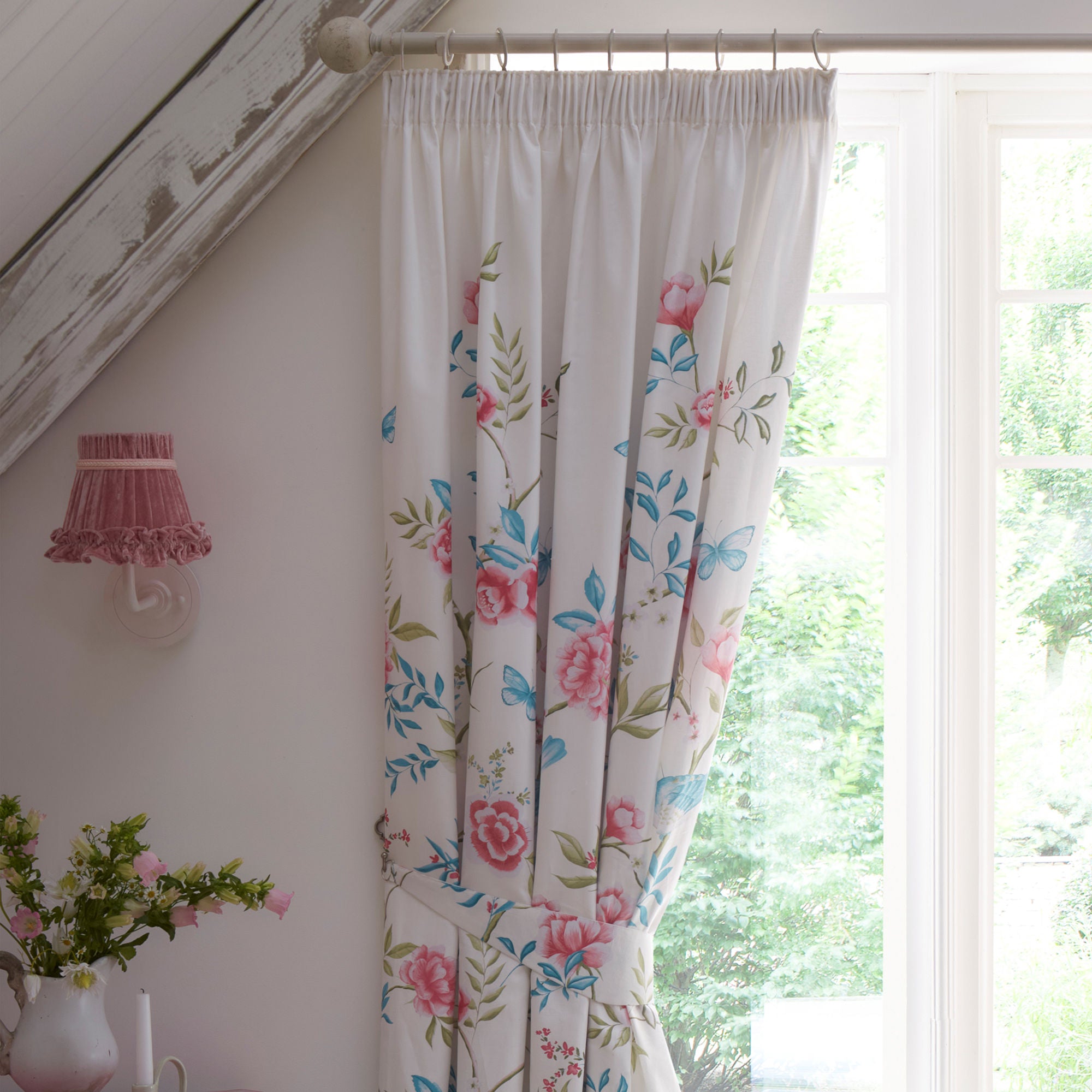 Amelle Pair of Pencil Pleat Curtains With Tie-Backs by Dreams & Drapes Design in Blue - Pair of Pencil Pleat Curtains With Tie-Backs - Dreams & Drapes Design