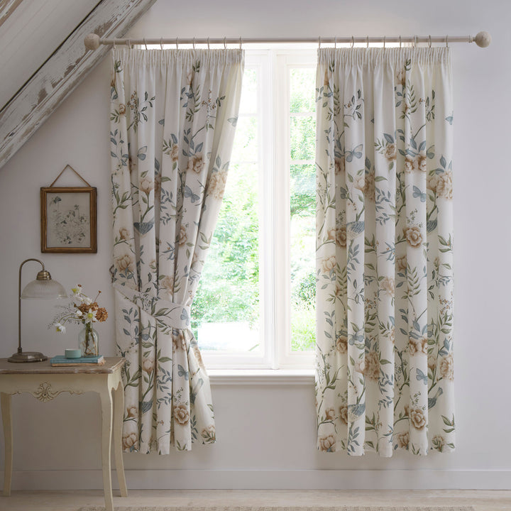 Amelle Pair of Pencil Pleat Curtains With Tie-Backs by Dreams & Drapes Design in Green - Pair of Pencil Pleat Curtains With Tie-Backs - Dreams & Drapes Design