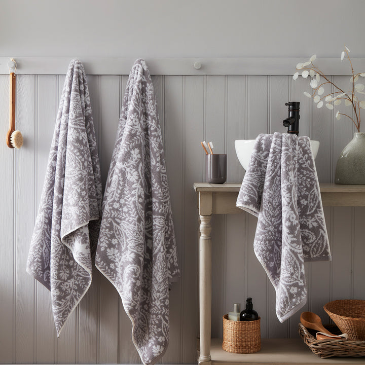 Aveline Towels by Dreams & Drapes Bathroom in Grey - Hand Towel - Dreams & Drapes Bathroom