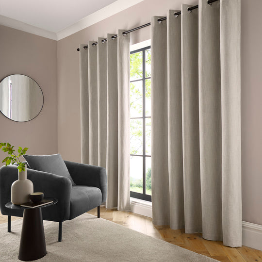 Boucle Chenille Pair of Eyelet Curtains in Cream