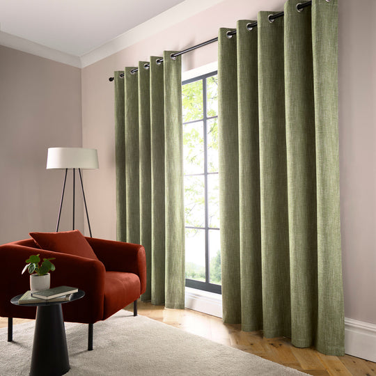 Boucle Chenille Pair of Eyelet Curtains in Green