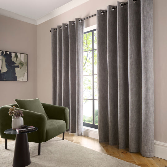 Boucle Chenille Pair of Eyelet Curtains in Grey