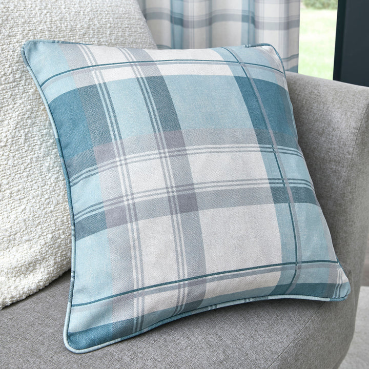 Balmoral Check Cushion by Fusion in Duck Egg 43 x 43cm - Cushion - Fusion