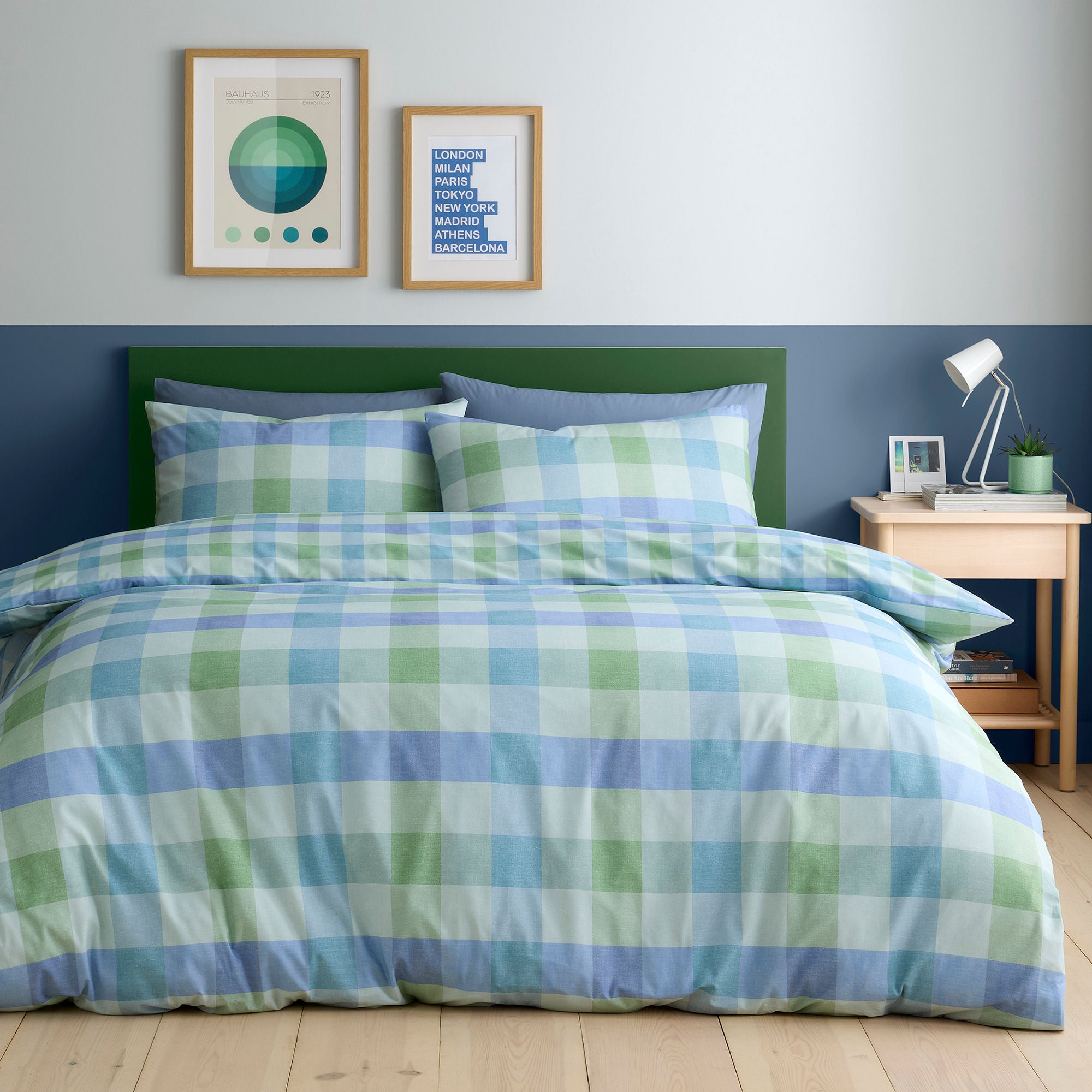 Block Check Duvet Cover Set in Blue - Duvet Cover Set - Fusion