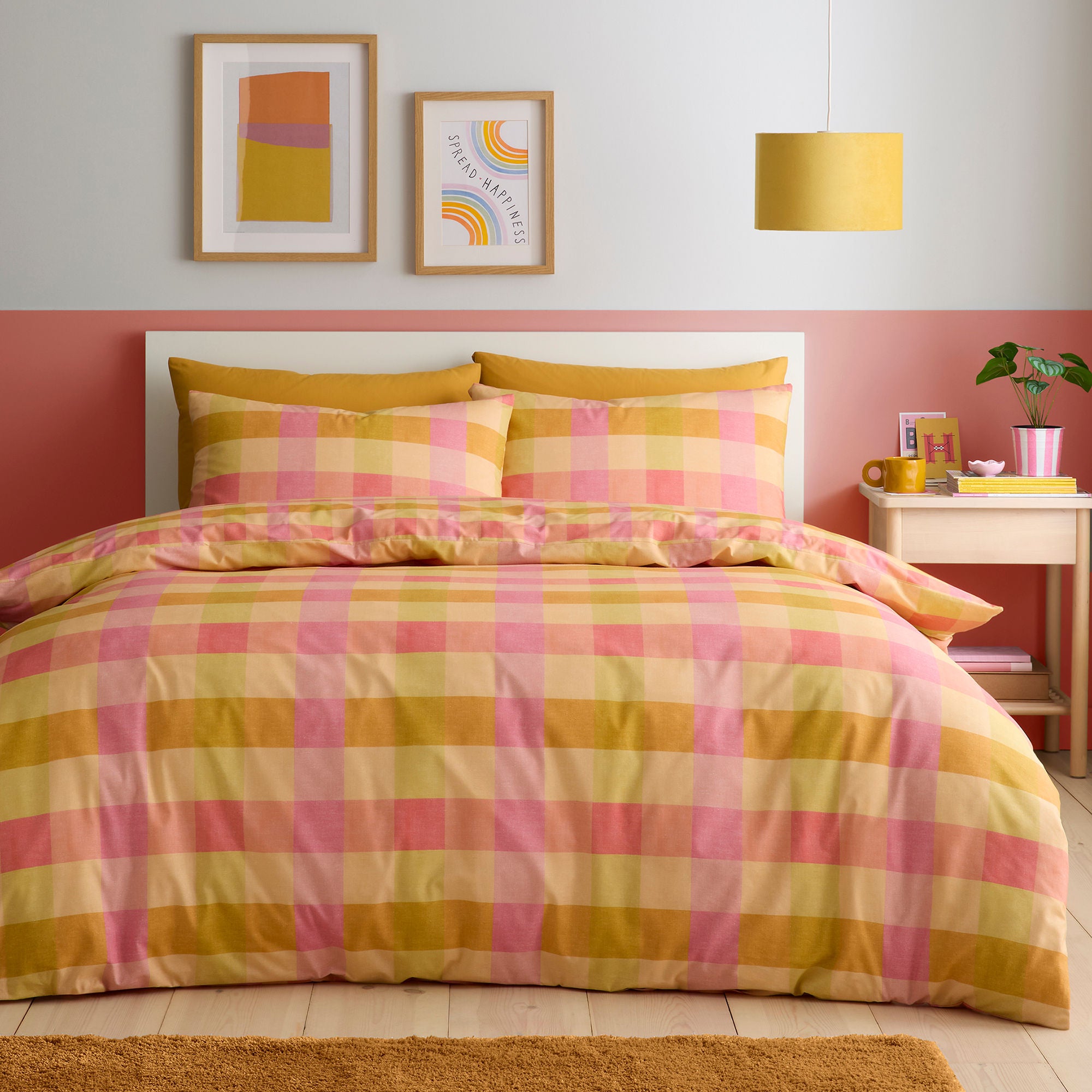 Block Check Duvet Cover Set in Orange - Duvet Cover Set - Fusion
