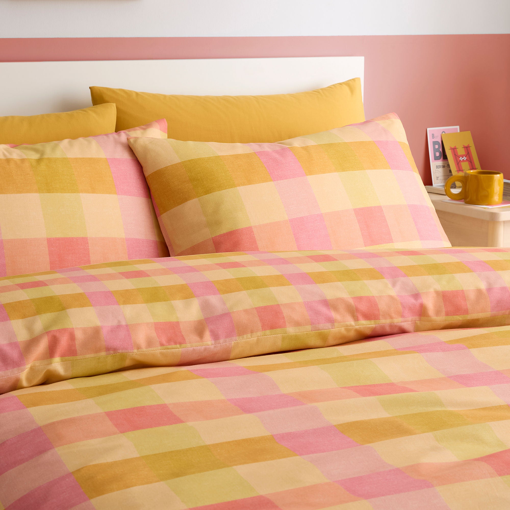 Block Check Duvet Cover Set in Orange - Duvet Cover Set - Fusion