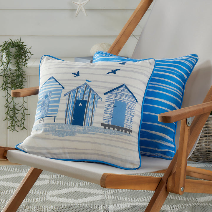 Beach Huts Outdoor Cushion by Fusion in Blue 43 x 43cm - Cushion - Fusion
