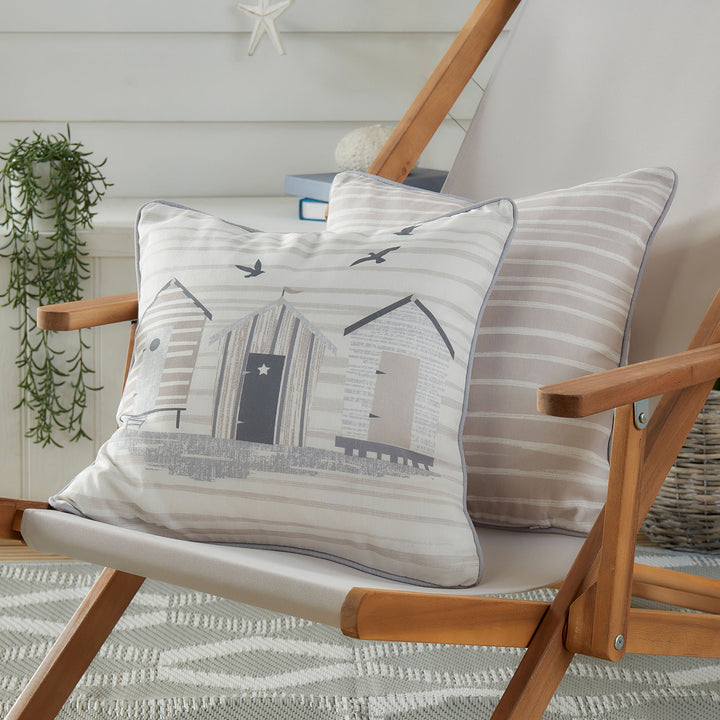 Beach Huts Outdoor Cushion by Fusion in Natural 43 x 43cm - Cushion - Fusion