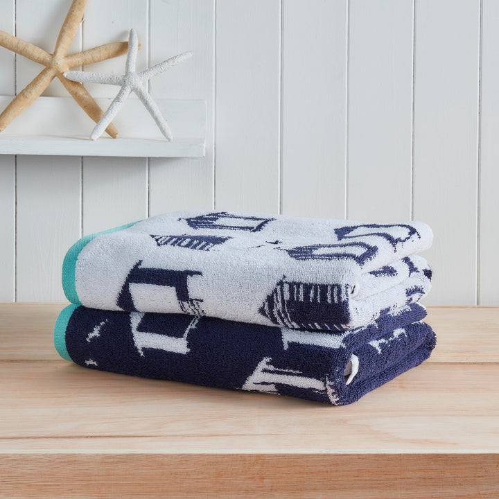 Beach Huts Towels by Fusion in Navy - Hand Towel - Fusion Bathroom