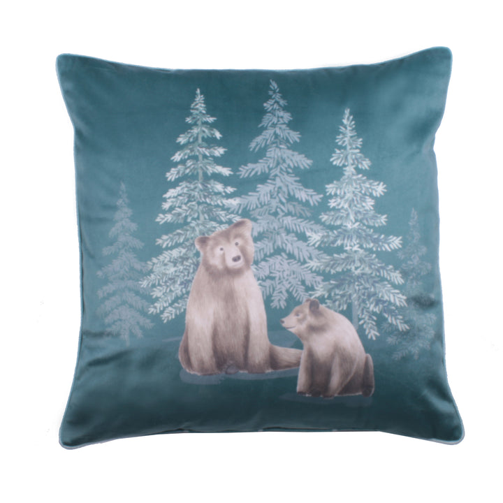 Bear Walks Cushion by Dreams & Drapes Lodge in Teal 43 x 43cm - Cushion - Dreams & Drapes Lodge