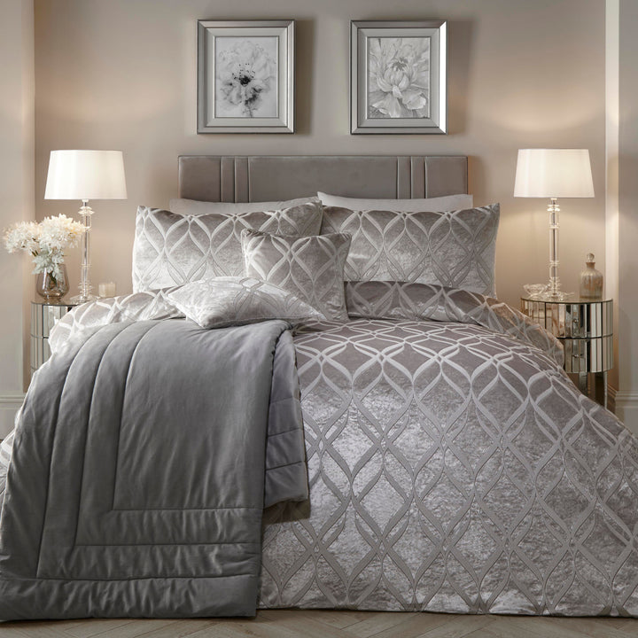 Belfort Duvet Cover Set by Soiree in Silver - Duvet Cover Set - Soiree