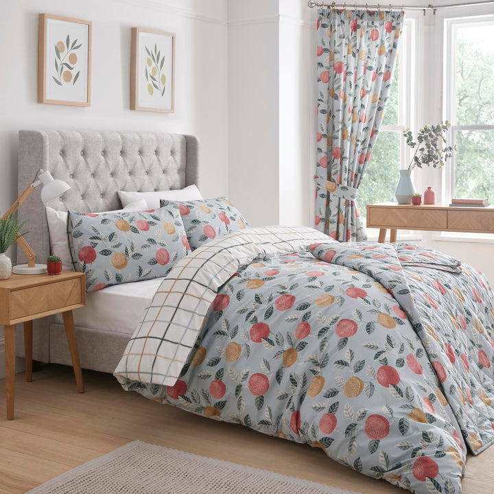 Botanical Fruit Bedspread by Dreams & Drapes Design in Green 200cm X 230cm - Bedspread - Dreams & Drapes Design