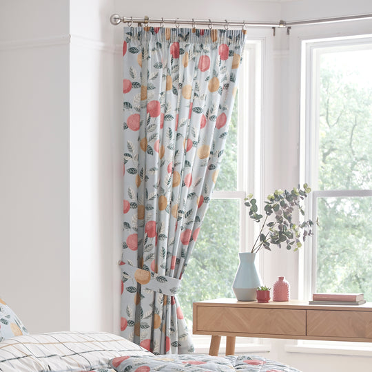 Botanical Fruit Pencil Pleat Curtains in Green