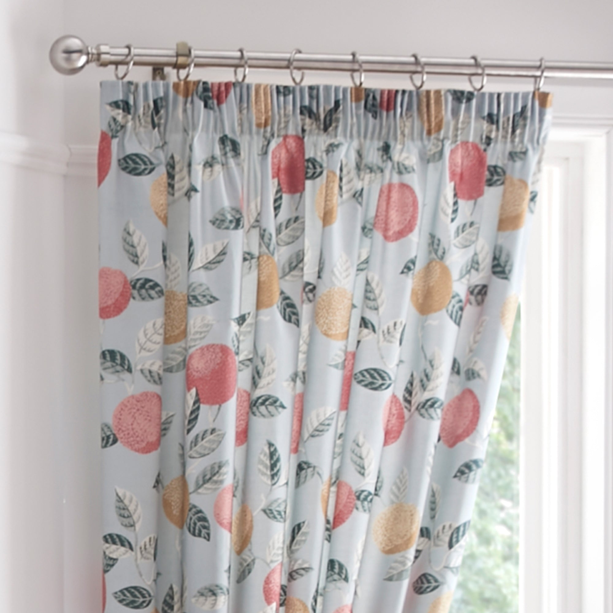 Botanical Fruit Pair of Pencil Pleat Curtains by Dreams & Drapes Design in Green - Pair of Pencil Pleat Curtains - Dreams & Drapes Design