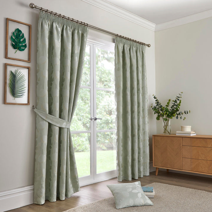 Bramford Pair of Pencil Pleat Curtains by Curtina in Green - Pair of Pencil Pleat Curtains - Curtina