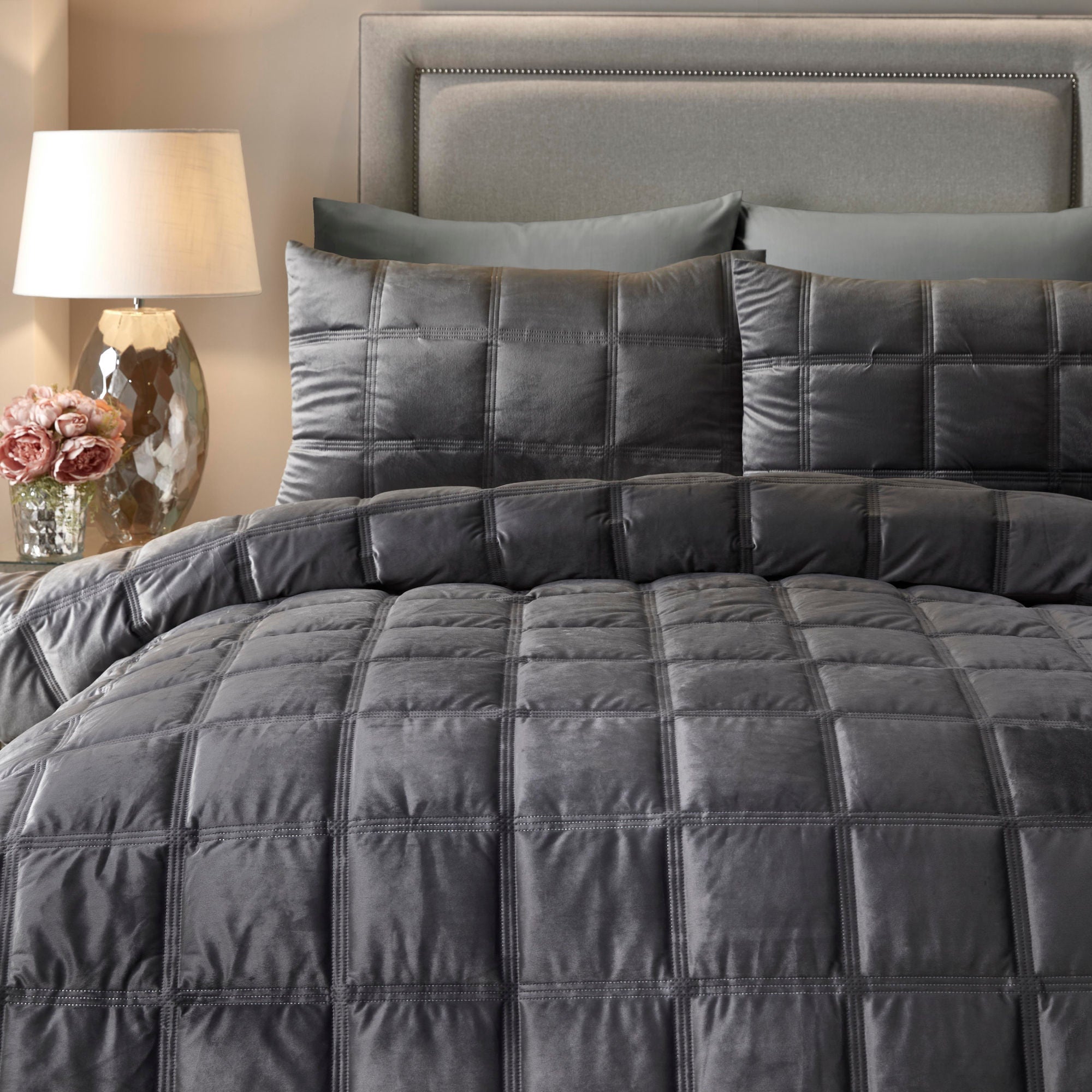 Brighton Square Duvet Cover Set by Soiree in Slate - Duvet Cover Set - Soiree