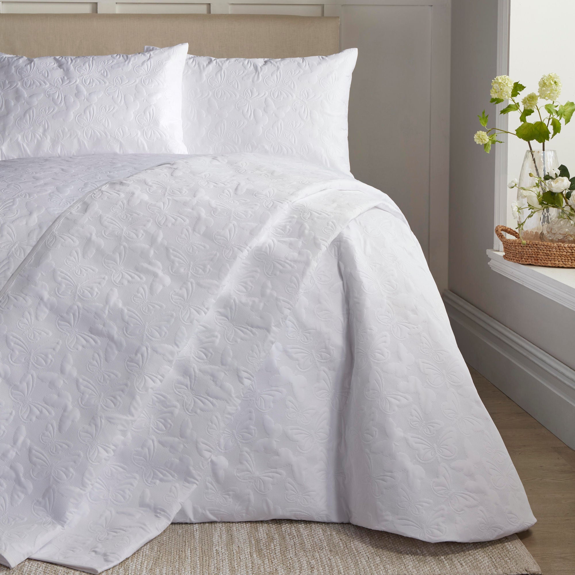 Butterfly Garden Bedspread by Serene in White 200cm X 230cm - Bedspread - Serene