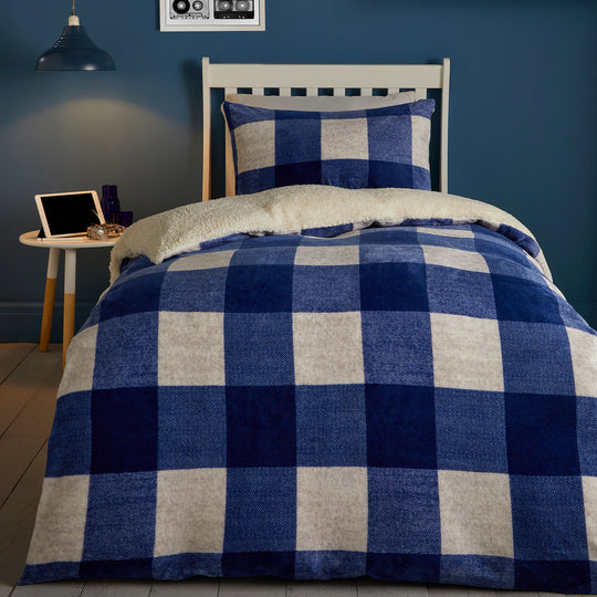 Cosy Theo Check Duvet Cover Set in Blue