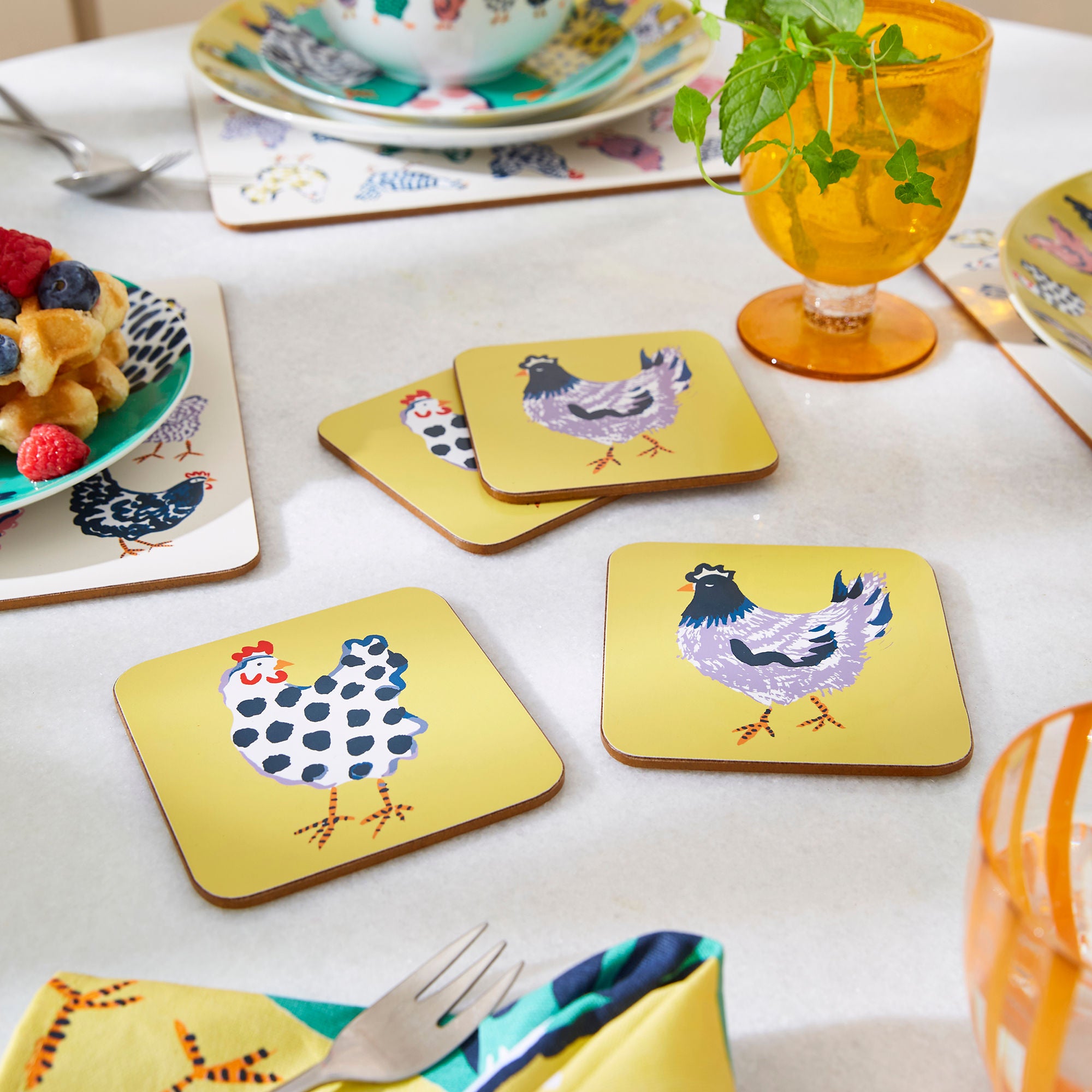 Chick Chicken Coasters 4 Pack in Yellow - Coaster - Ulster Weavers