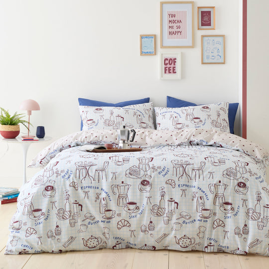 Coffee Club Duvet Cover Set in Blue