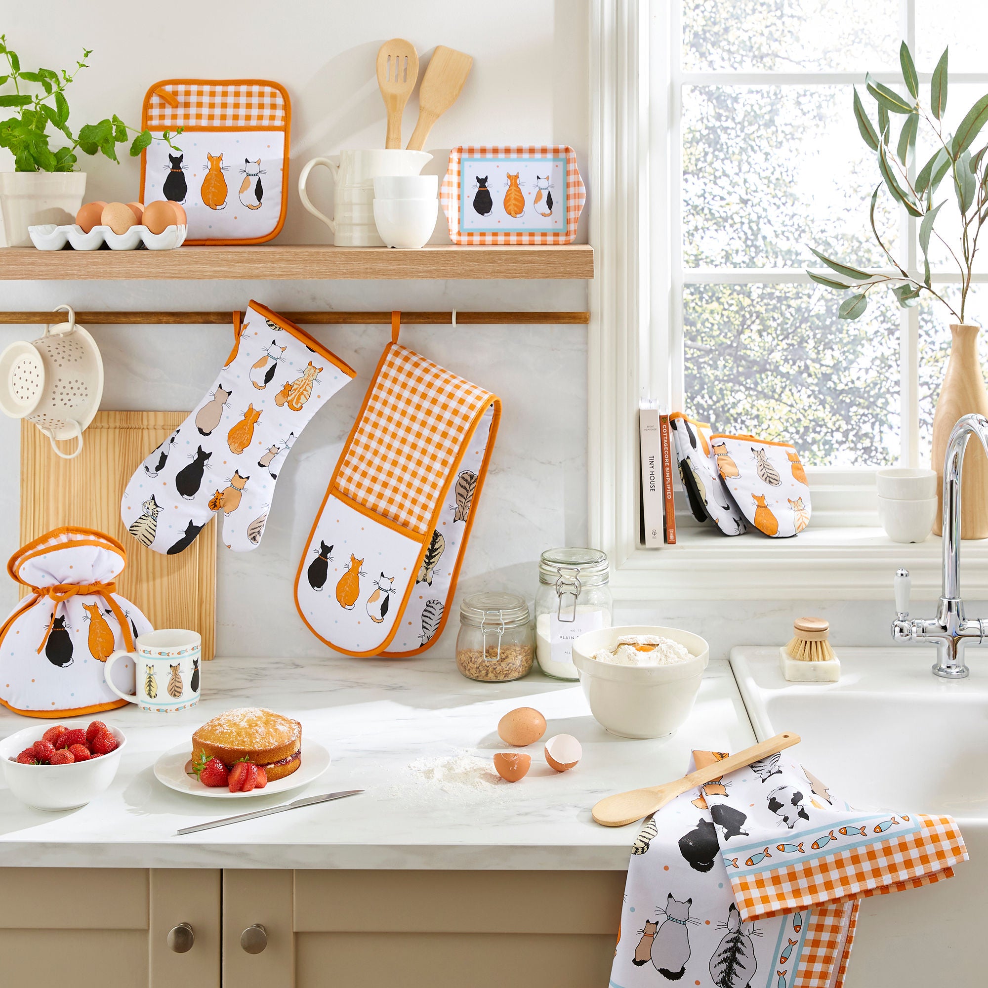 Cats In Waiting 2026 Cotton Tea Towel in Orange - Tea Towel - Ulster Weavers