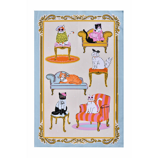 Cool Cats Cotton Tea Towel in Multicolour