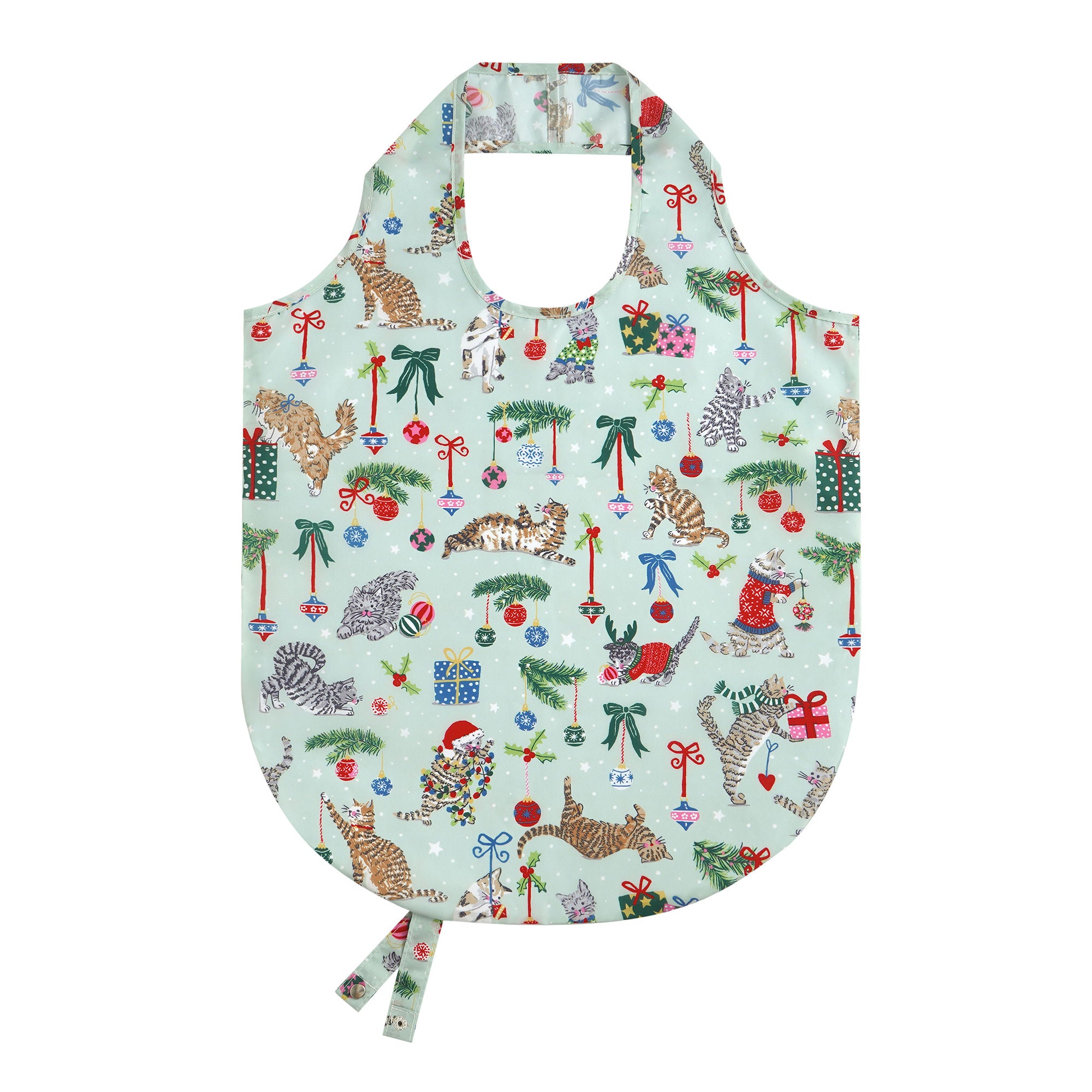 Christmas Cats Foldable Tote Bag Medium in Seafoam - Bag - Ulster Weavers