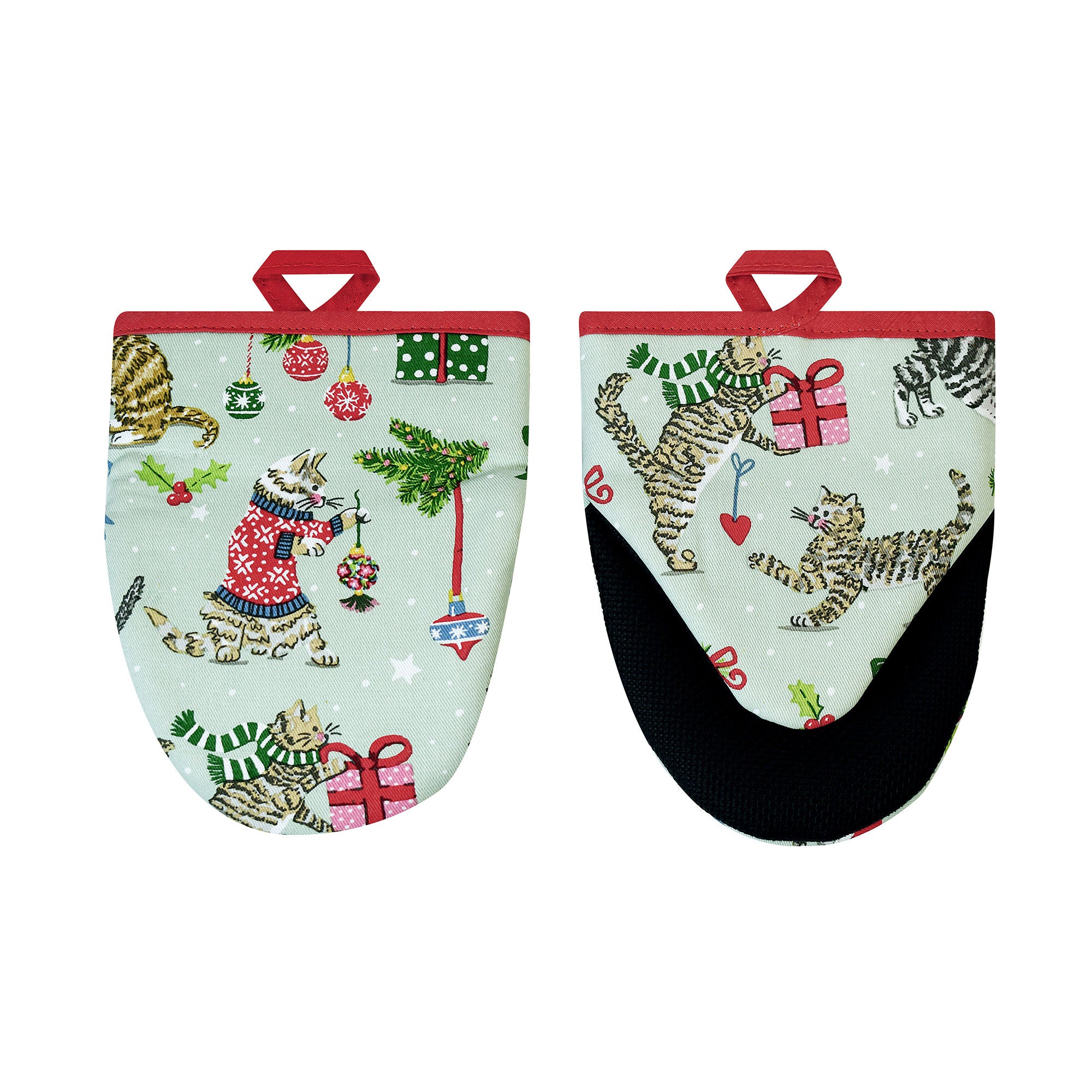 Christmas Cats Microwave Mitts Pair in Seafoam - Micro Mitts - Ulster Weavers