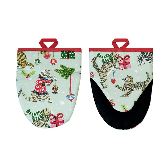 Christmas Cats Microwave Mitts Pair in Seafoam