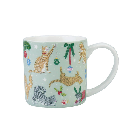 Christmas Cats Bone China Mug in Seafoam