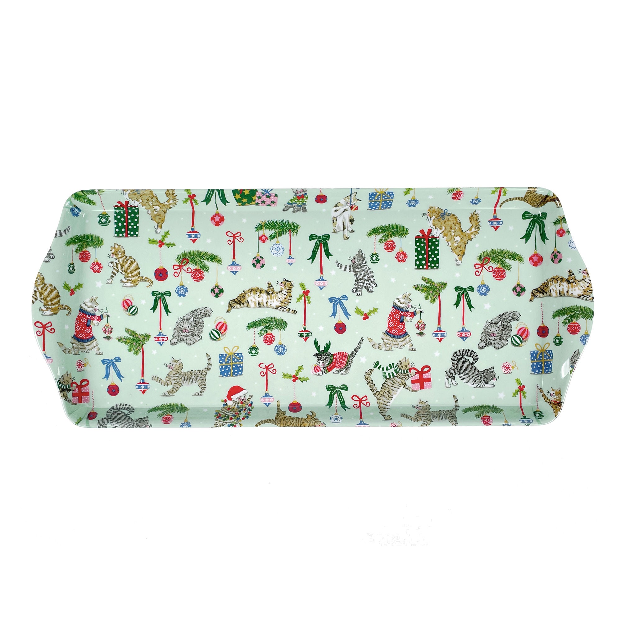 Christmas Cats Small Serving Tray in Seafoam - Tray - Ulster Weavers