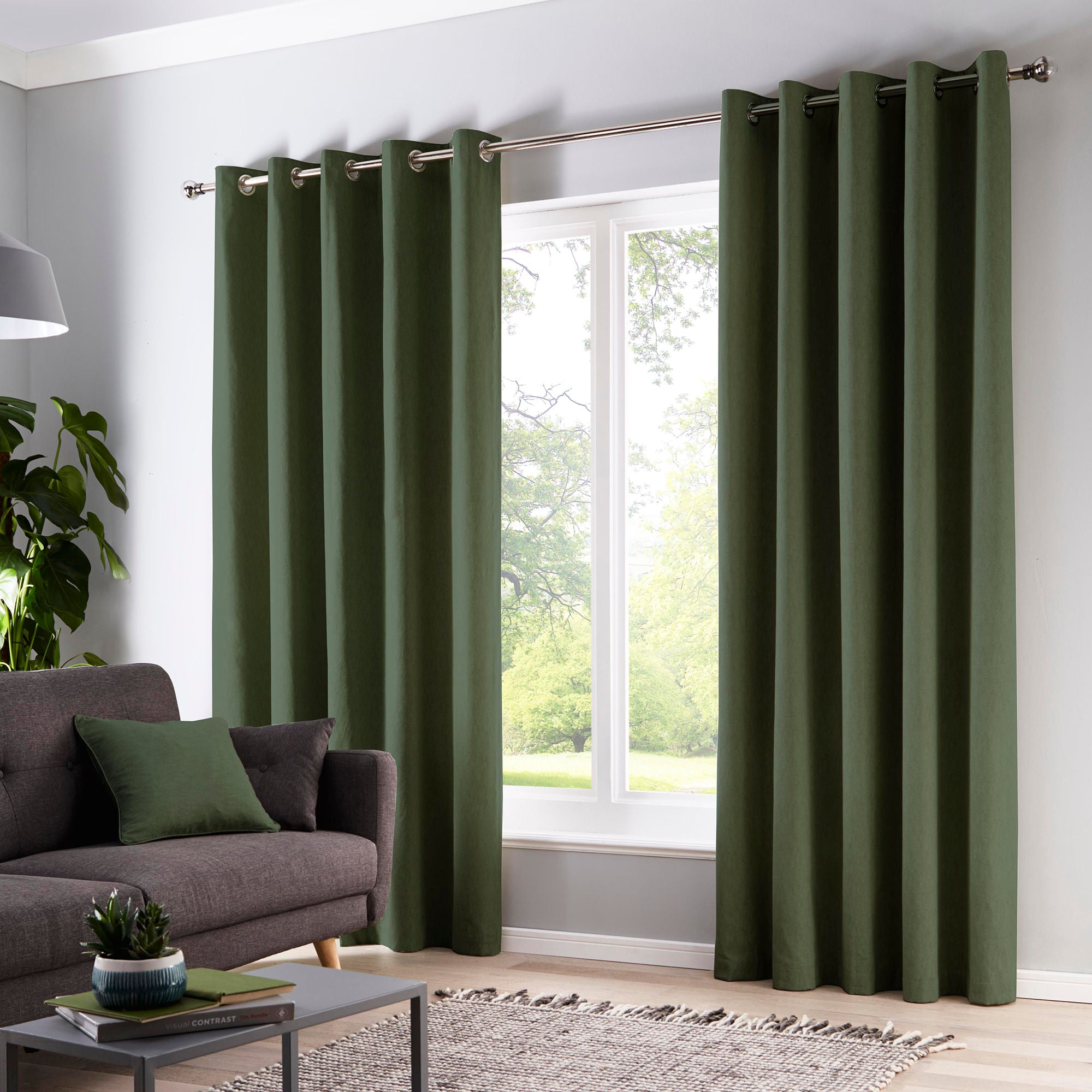 Cannes Pair of Eyelet Curtains by Fusion in Bottle Green - Pair of Eyelet Curtains - Fusion
