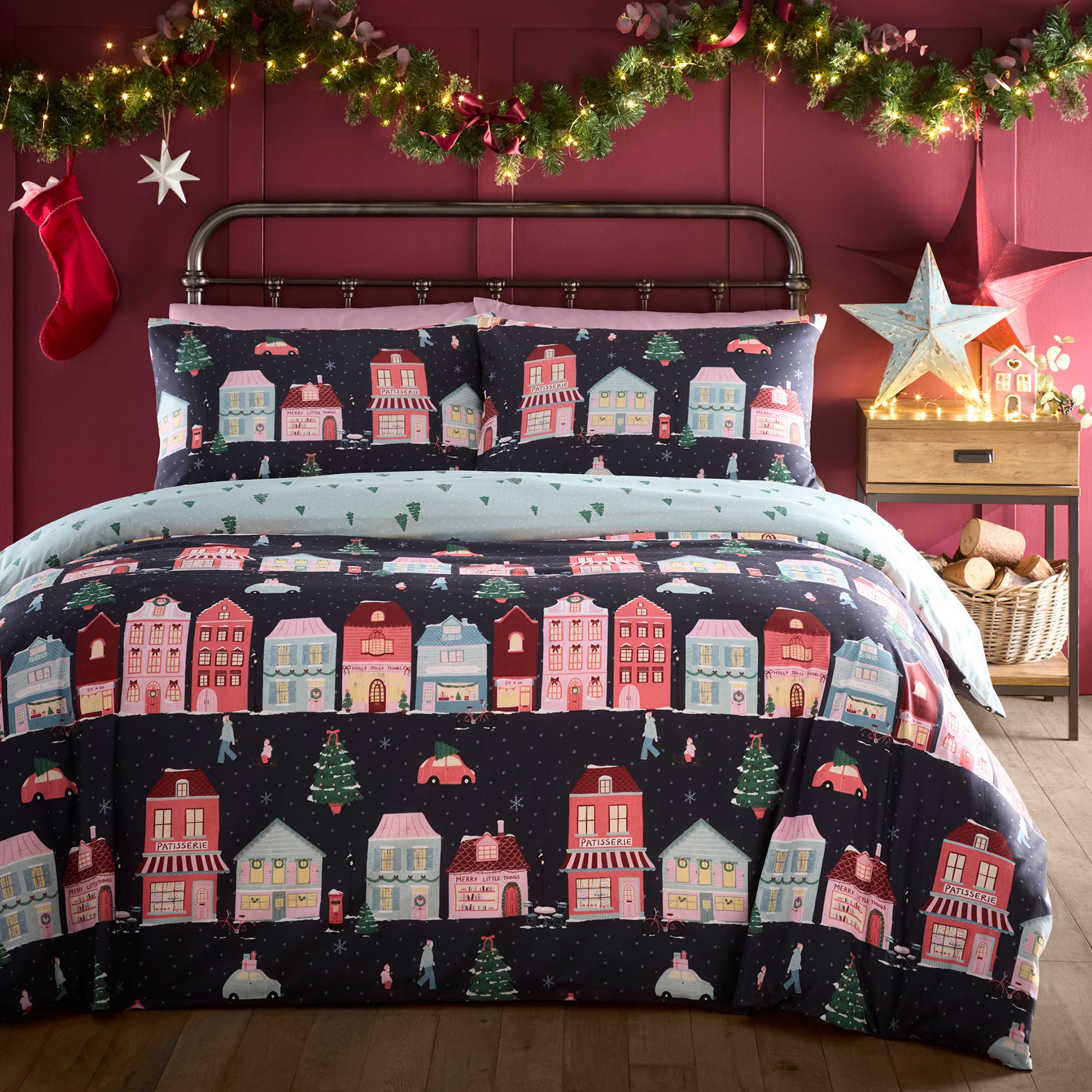 Christmas Houses Duvet Cover Set in Navy - Duvet Cover Set - Fusion