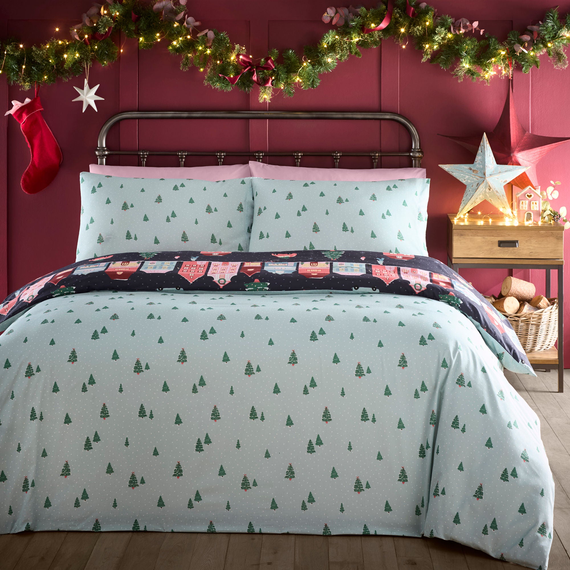 Christmas Houses Duvet Cover Set in Navy - Duvet Cover Set - Fusion