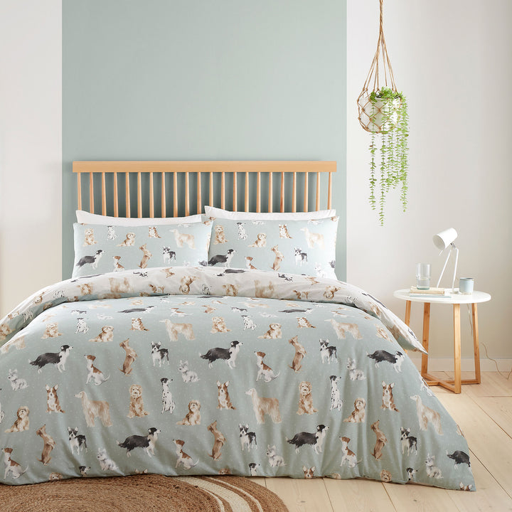 Cute Dogs Duvet Cover Set by Fusion in Duck Egg - Duvet Cover Set - Fusion