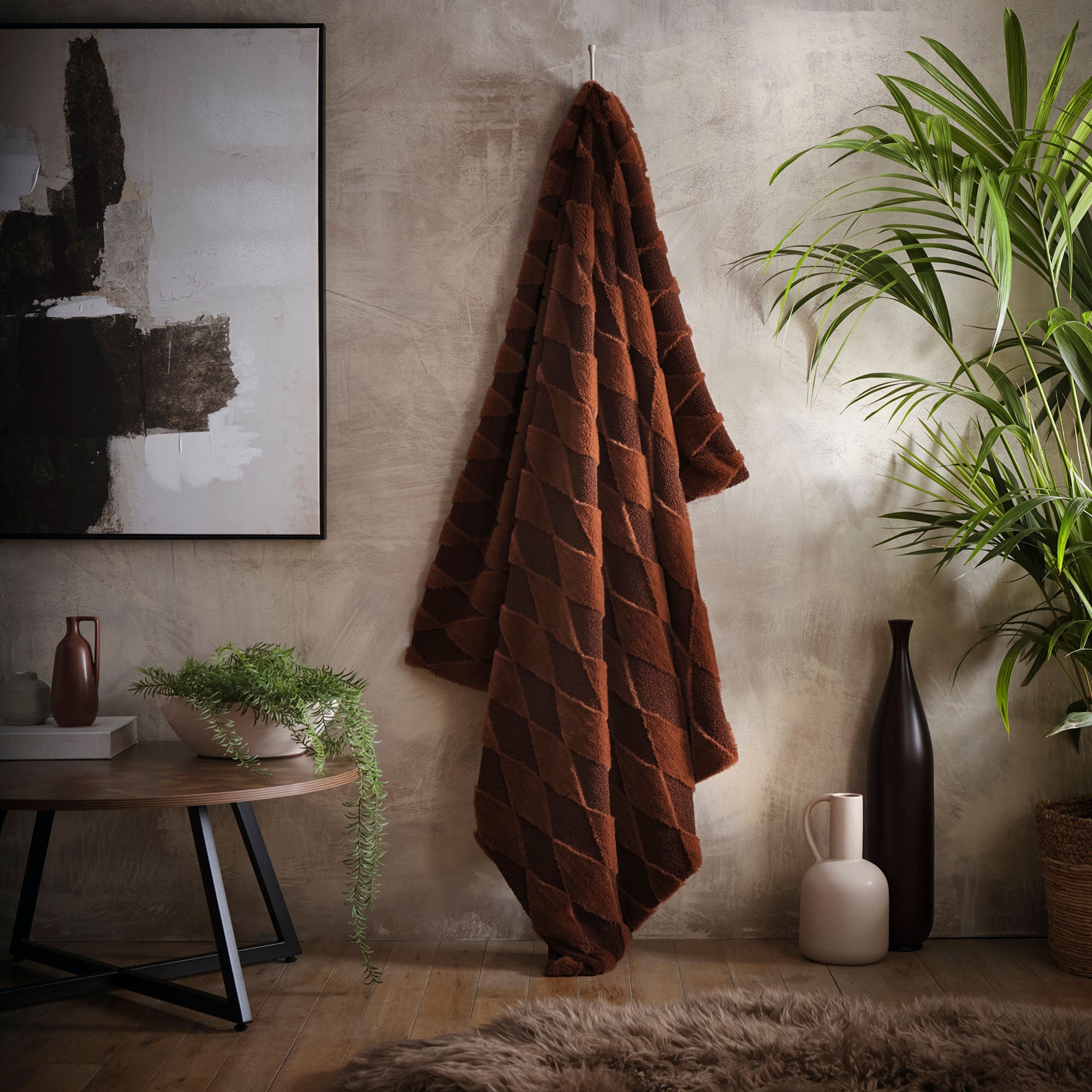 Cosy Diamond Throw in Chocolate 150 x 200cm